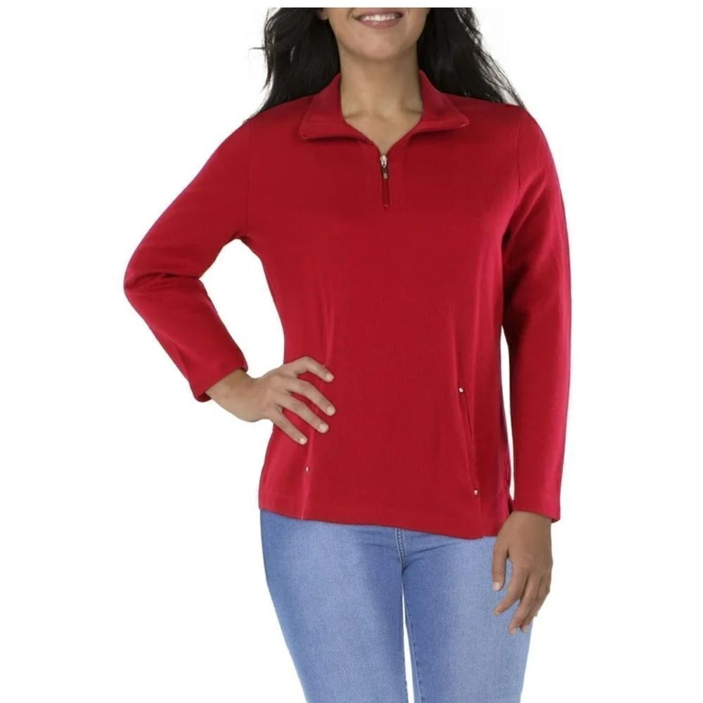 RED KAREN SCOTT SPORT 2X 
1/4 Zip Pullover Solid Pockets . Ribbed Knit